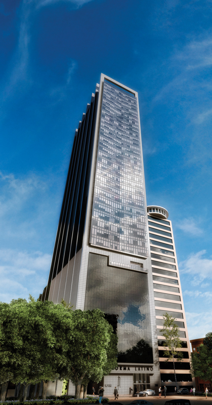 Torre Reforma Latino cuenta con una altura de 179 metros y 45 pisos.