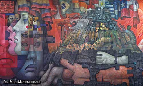 El mural prescencia Latinoamericana, del mexicano Jorge Gonzales Camarena,</span><br /><span>sintetiza las distintas manifestaciones culturales y expreciones estéticas de México