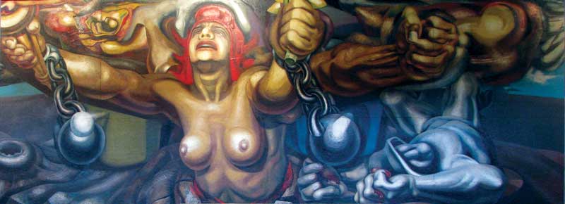 Detalle del mural
Nueva Democracia,
David Alfaro Siqueiros
(segundo piso)
